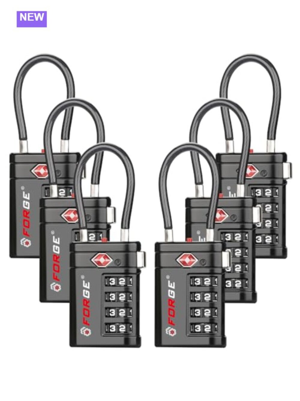 TSA Approved Luggage Locks with 4-Digit Combination and Steel Cable, 6 Pack